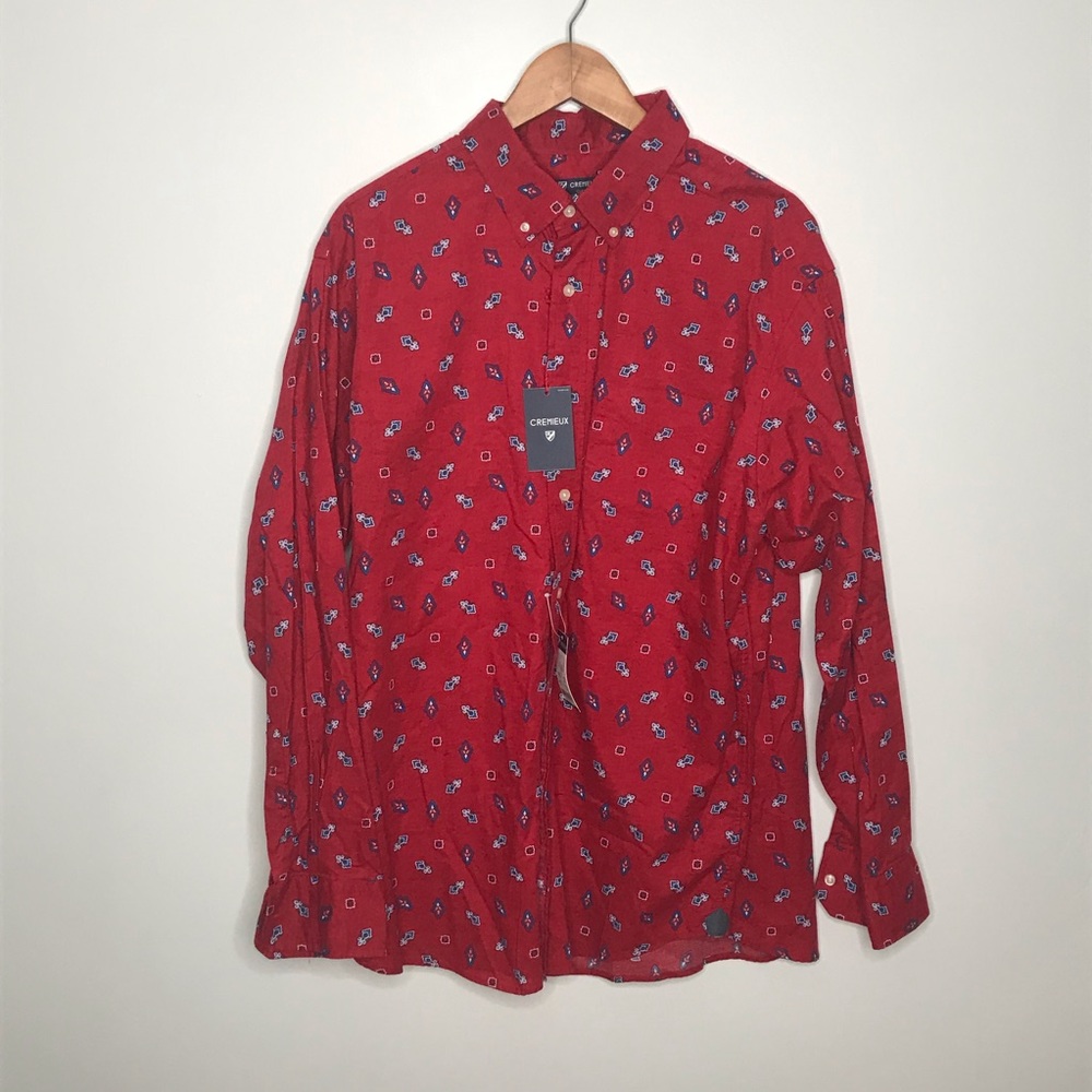 Cremieux Classics 38 red floral geometric shirt long sleeve